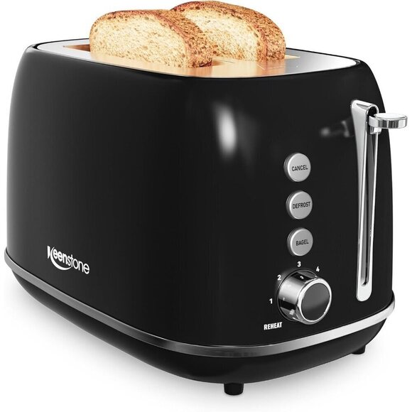 2SliceToaster Retro Stainless black Steel Toaster with Bagel Bread Shade Setting - Picture 2 of 6
